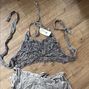 Gray Embroidered Women's Top and pants set